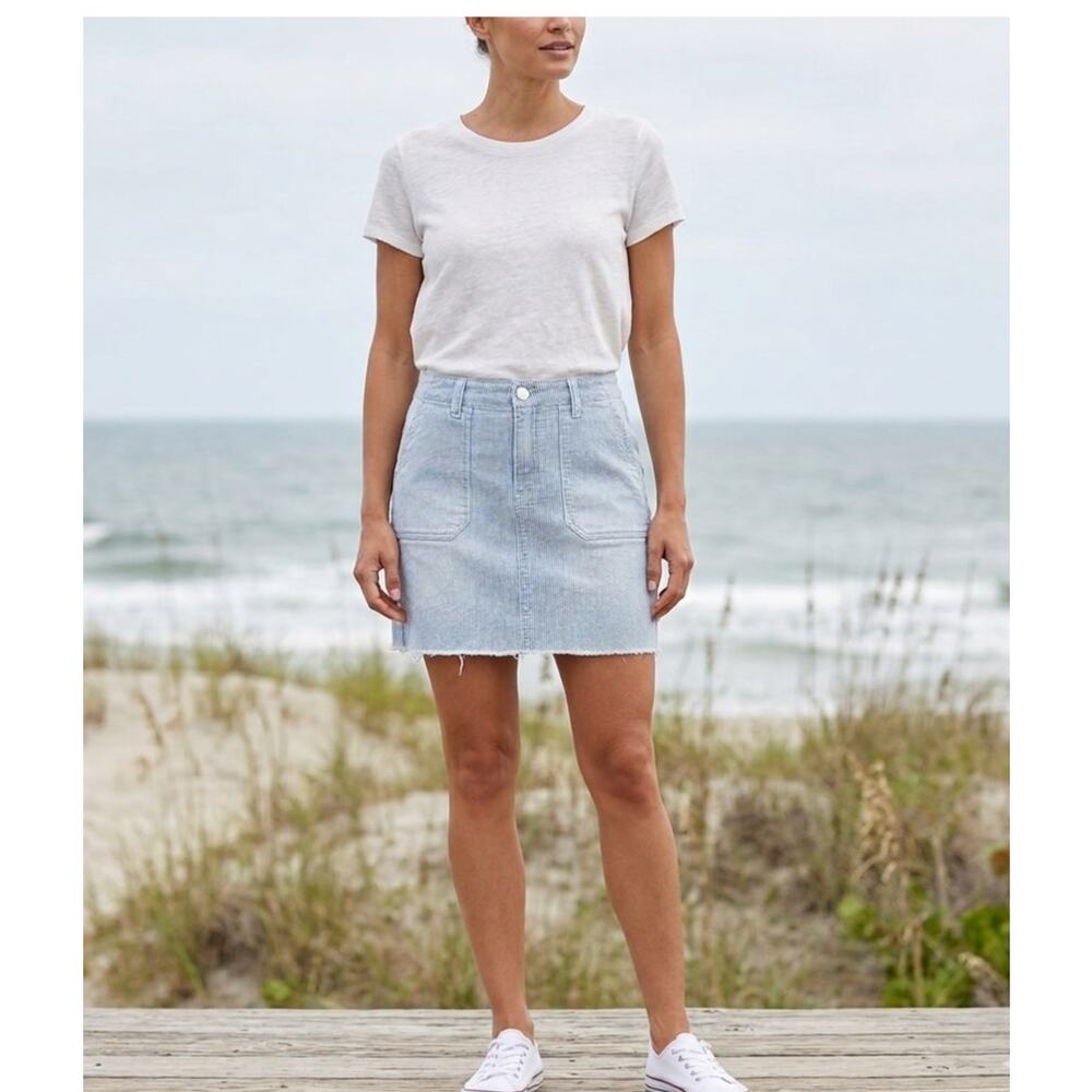 Seven7 for all Mankind Denim Jean Skirt Utility Railroad Striped Frayed 14